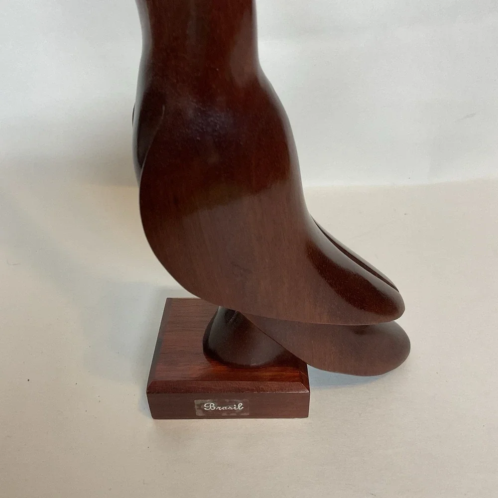 Vintage Brazil Wood Hand Carved Toucan Sculpture Figurine Statue Glass Eyes 9,5